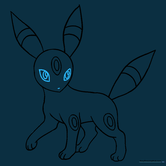 Close-up of Umbreon's face with detailed almond eyes and nose.