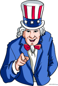Colorful illustration of Uncle Sam pointing, ideal for patriotic holiday crafts.