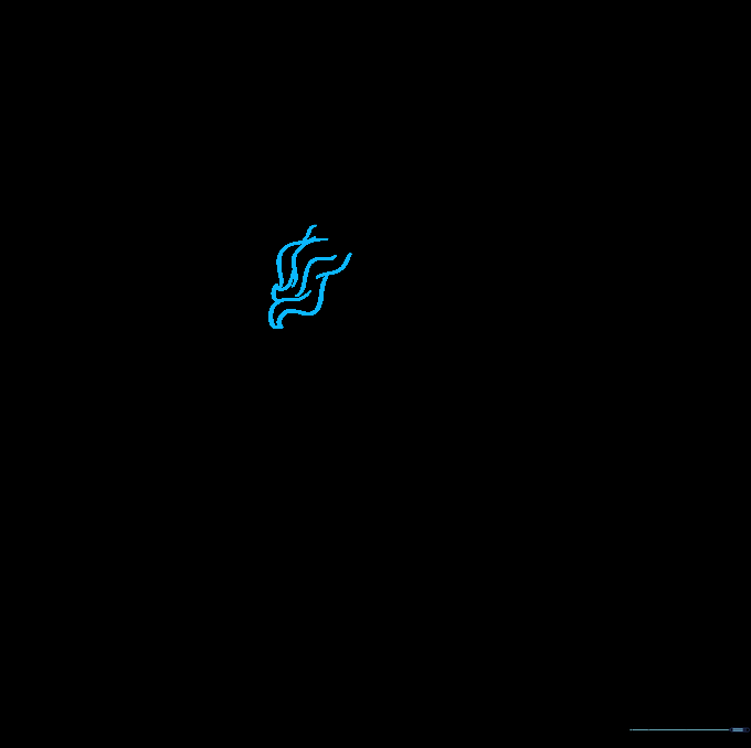 Wavy hair lines drawn on the left side of the character's head.