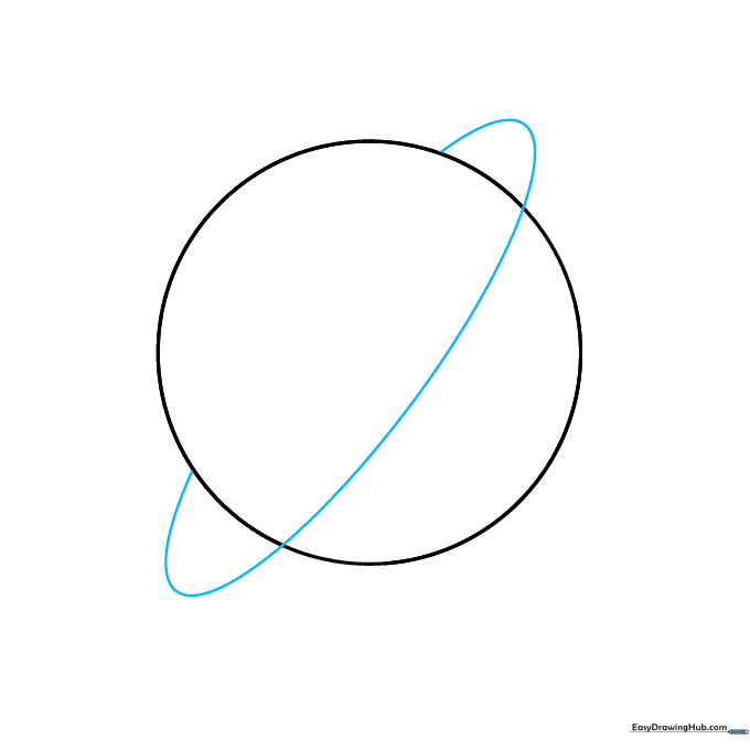 A curved line drawn across the center of the circle to indicate the inner ring.