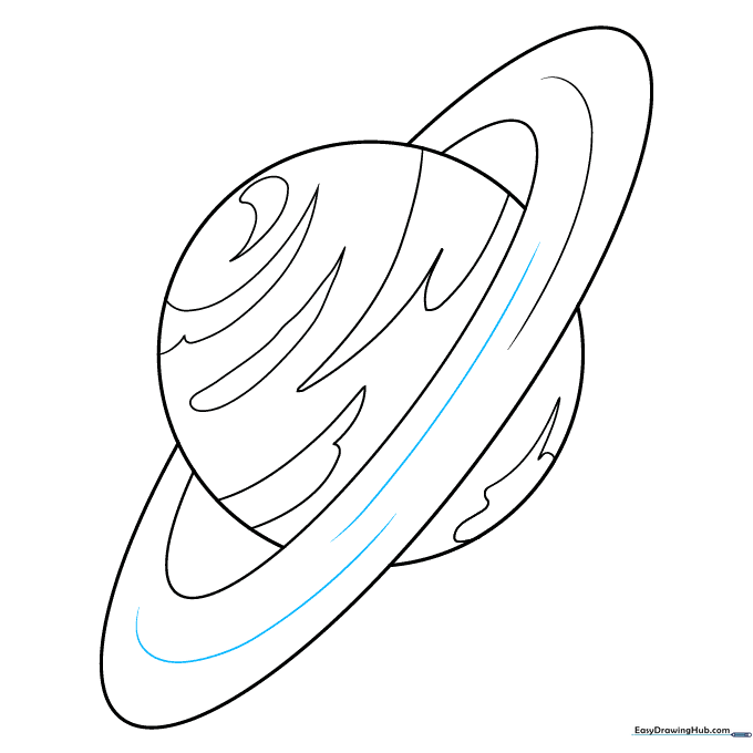 The completed line drawing of Uranus with added ring details.
