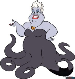 A vibrant, finished drawing of Ursula the Sea Witch, ready for coloring.