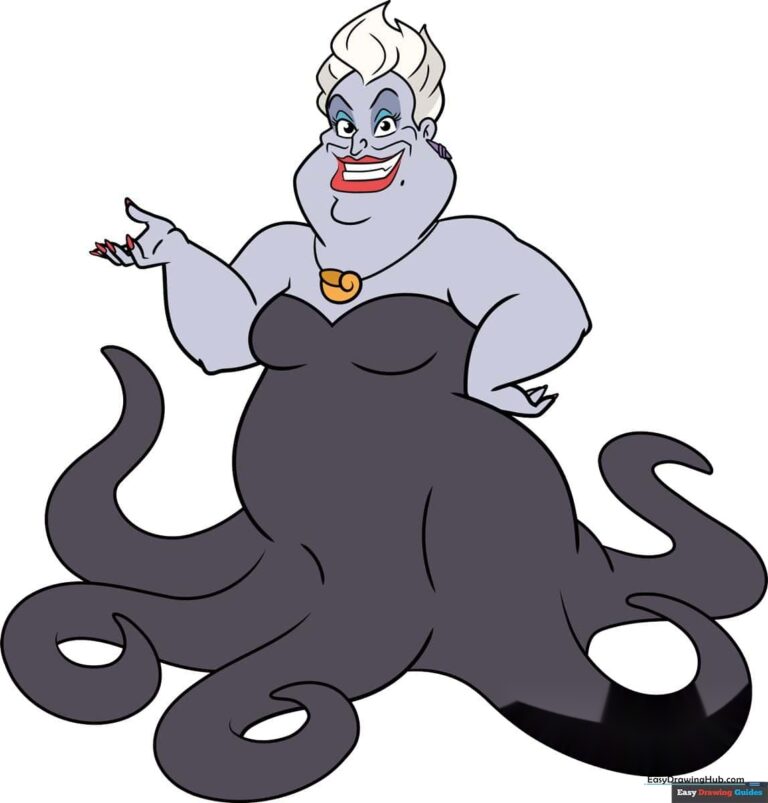 A vibrant, finished drawing of Ursula the Sea Witch, ready for coloring.