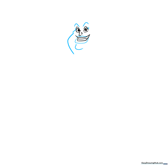 Step-by-step drawing of Ursula's face, highlighting the addition of eyelashes and the defined mouth shape.