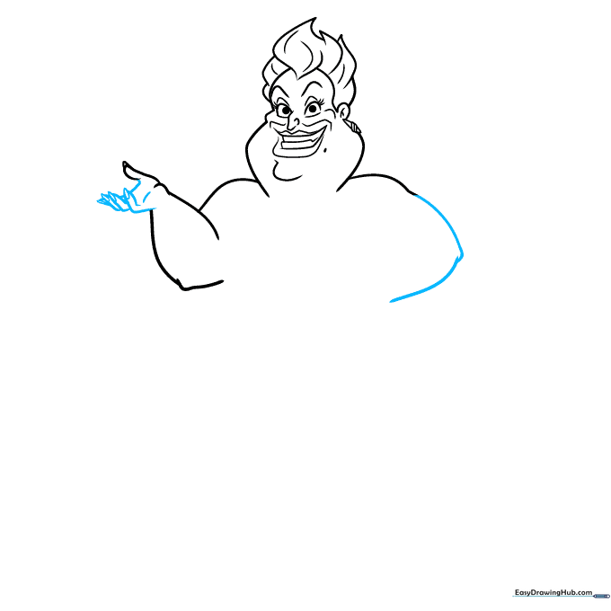 Detailed sketch of Ursula's hands showing finger placement using simple geometric shapes.
