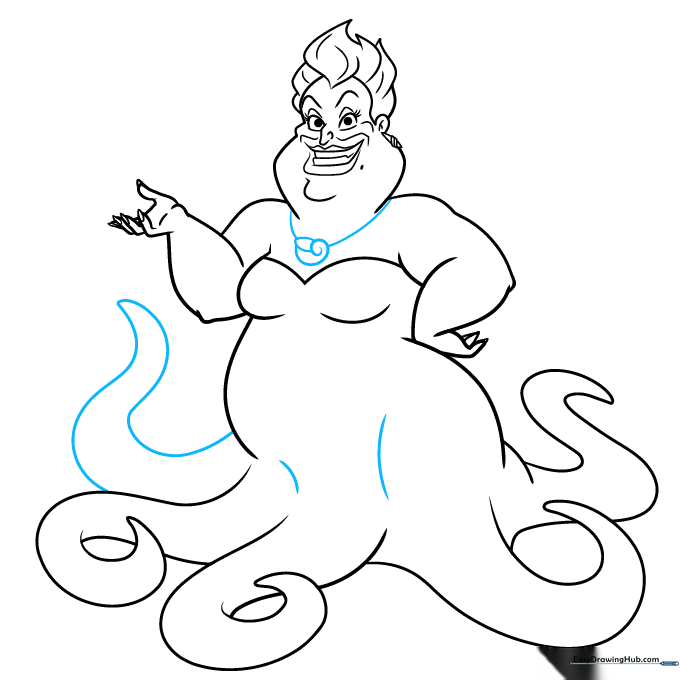 Final line art of Ursula, including her shell necklace and completed tentacle details.