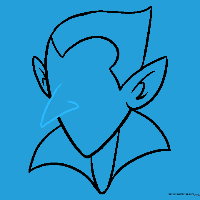 Drawing the nose using a simple, bent line.