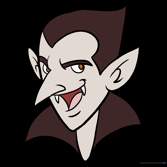 The completed vampire drawing with vibrant colors applied.