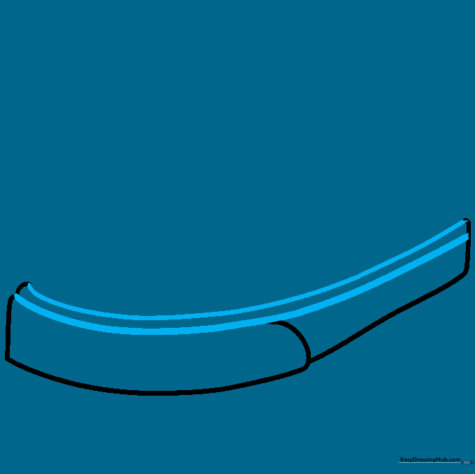Two parallel lines connecting the front and back to create the thick rubber sole of the shoe.