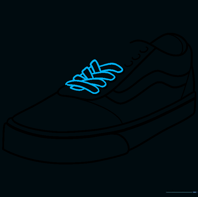 Adding criss-crossing laces to the front of the shoe using pairs of curved lines.