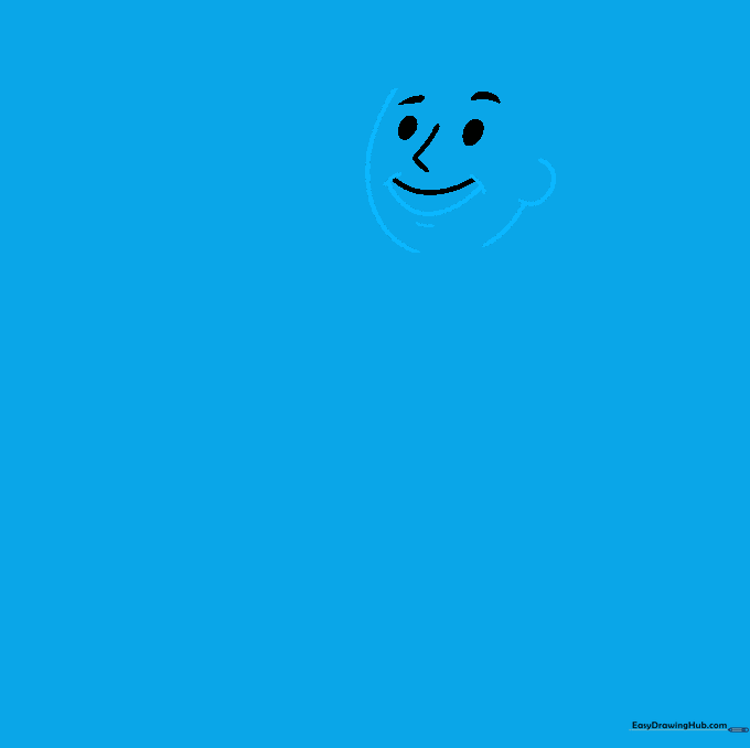 Drawing the jawline and ear to frame Vault Boy's face.