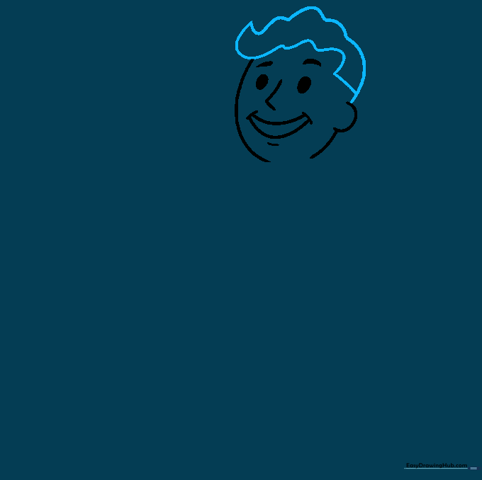 Adding the signature wavy hairstyle to the Vault Boy sketch.