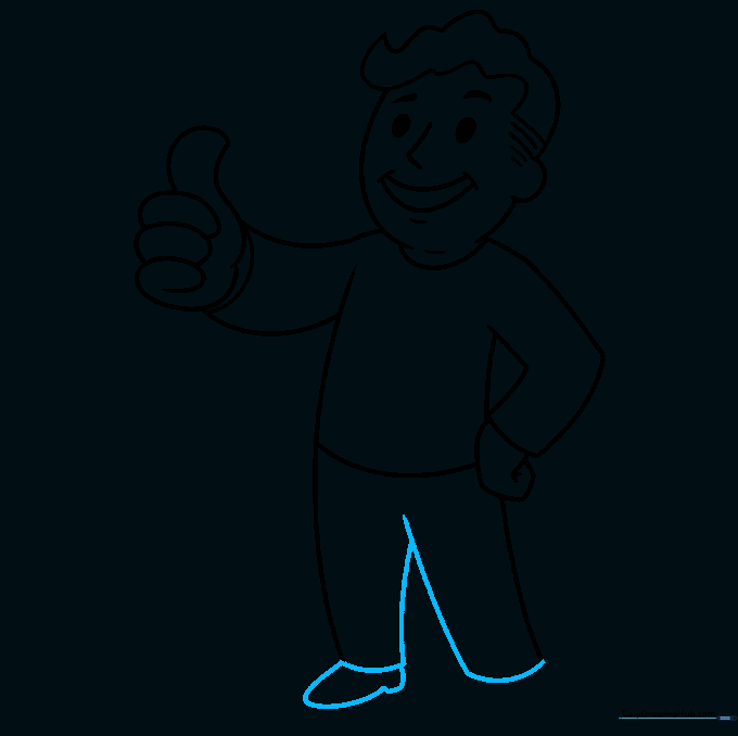 Drawing the legs and shoes to complete the lower body.