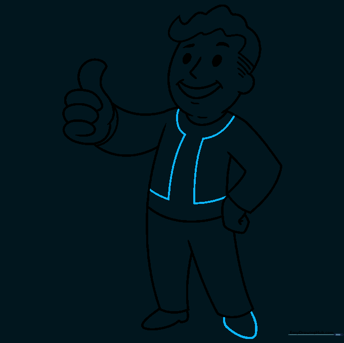Adding final clothing details and refining the character outline.