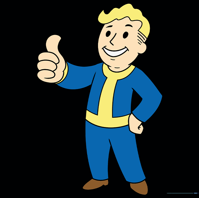 The finished, colored Vault Boy character drawing.