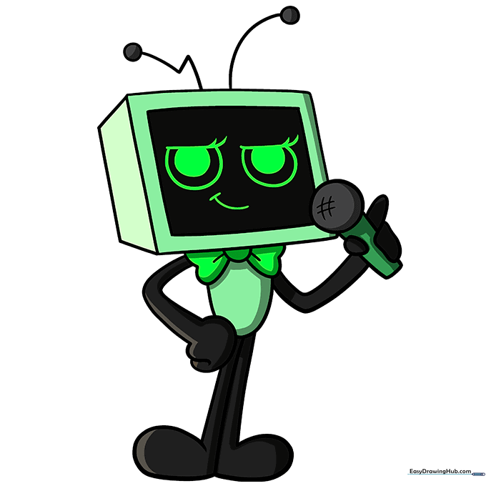Fully colored drawing of Vee from Dandy's World with green, black, and neon accents.