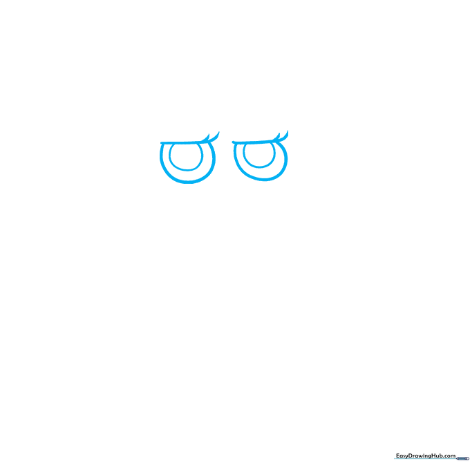 Pencil sketch showing two rectangular eye shapes with eyebrows for Vee from Dandy's World.