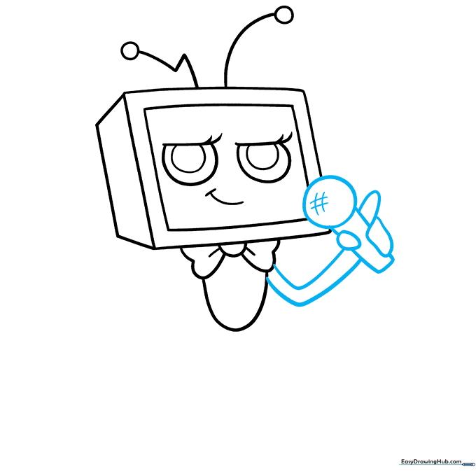 Drawing the arm and hand holding a microphone with a hashtag pattern.