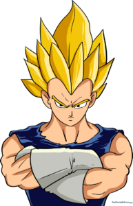 A high-quality, finished illustration of Vegeta from Dragon Ball, ready for coloring.