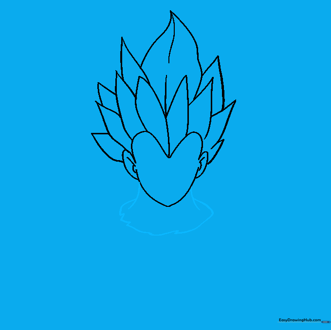 Drawing the neck and the circular collar structure of Vegeta's Saiyan armor.