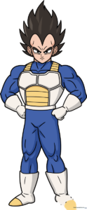 Full-body colored drawing of Vegeta, the Prince of Saiyans, in a heroic pose.