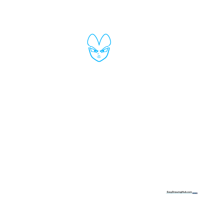 Close-up sketch of Vegeta's face showing sharp eyes, eyebrows, and jawline structure.