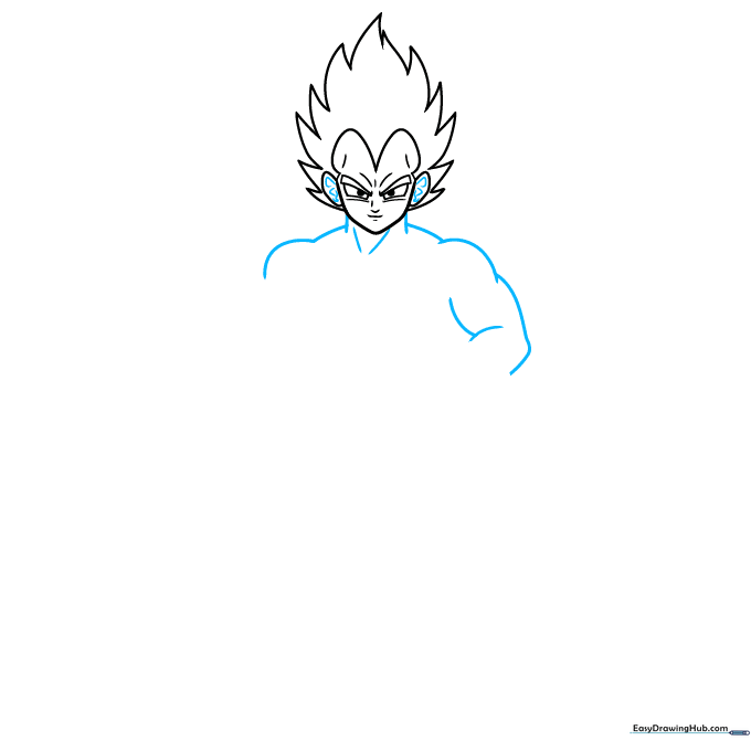 Sketch showing the neck, shoulders, and upper arm structure of Vegeta.