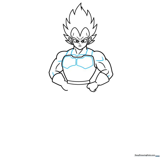 Detailed view of Vegeta's chest armor and shoulder straps.