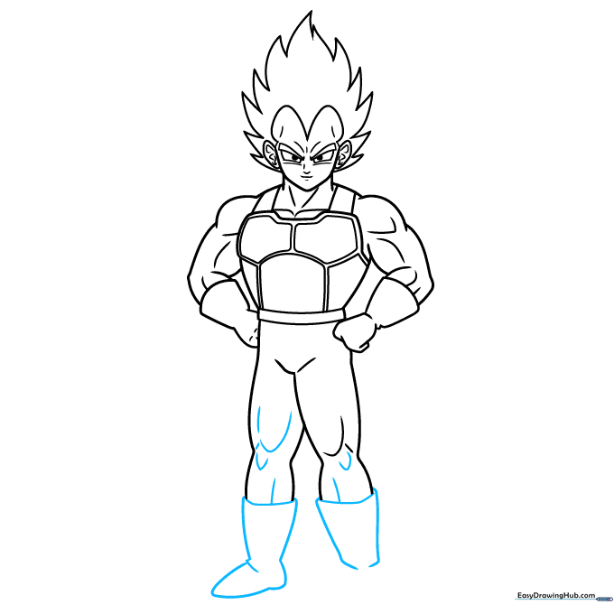 Sketch of Vegeta's boots and lower leg muscles.