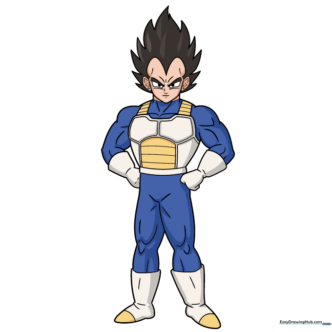 Fully colored illustration of Vegeta in his classic Saiyan armor.
