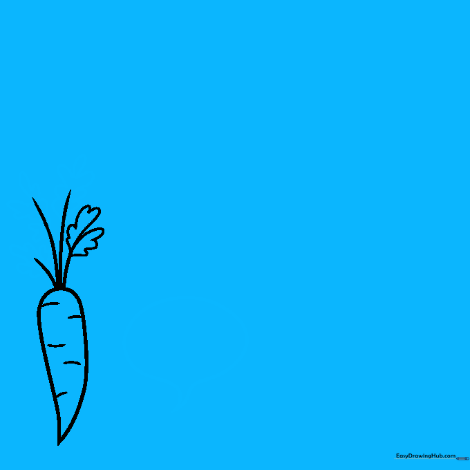 Adding more leafy texture to the carrot and starting the outline of a second vegetable.