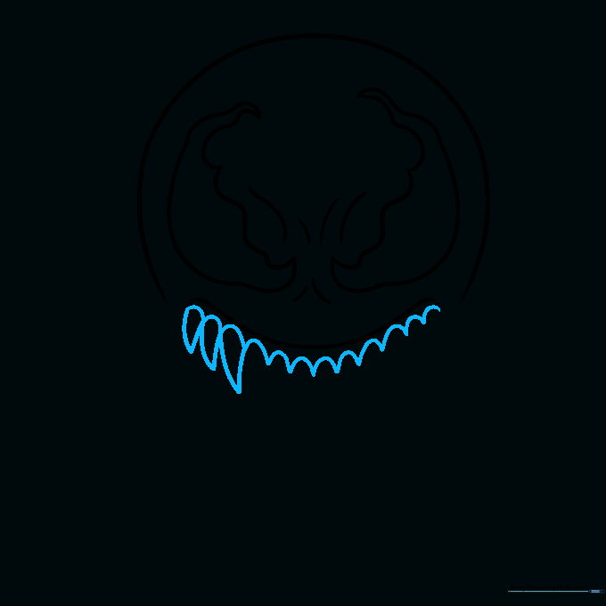 Drawing the gum line and sharp upper teeth for the Venom character.
