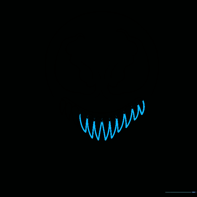 Completed upper row of sharp, jagged teeth.