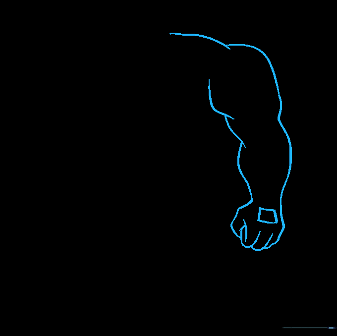 Drawing of the second arm and shoulder with a rectangular detail on the hand.