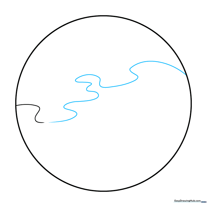 A single wavy line drawn across the center of the circle to suggest atmospheric cloud movement.