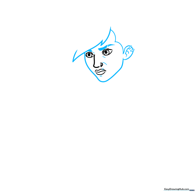Drawing showing the addition of Vi's eyebrows, ear, and the outline of her face shape.