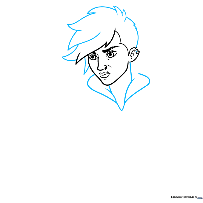 Step showing the addition of the neck and the rough, triangular shapes for Vi's hair.