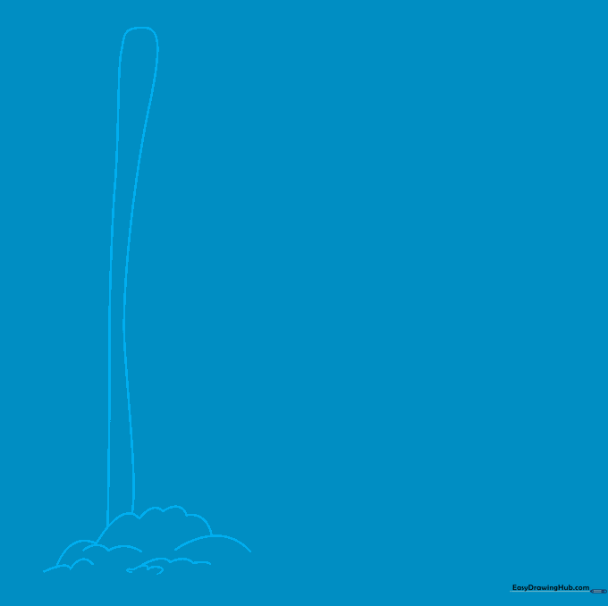 A simple sketch showing a soil mound at the base and a single vertical wooden stake rising upward.
