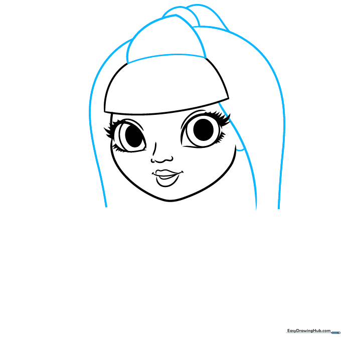 Drawing of Violet's hair volume and ear placement.
