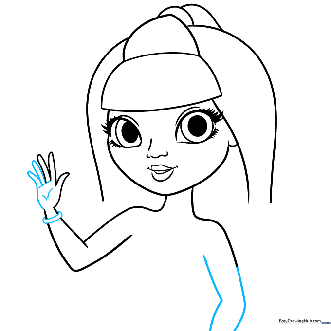Detailing the wrist with a bracelet and completing the arm lines.