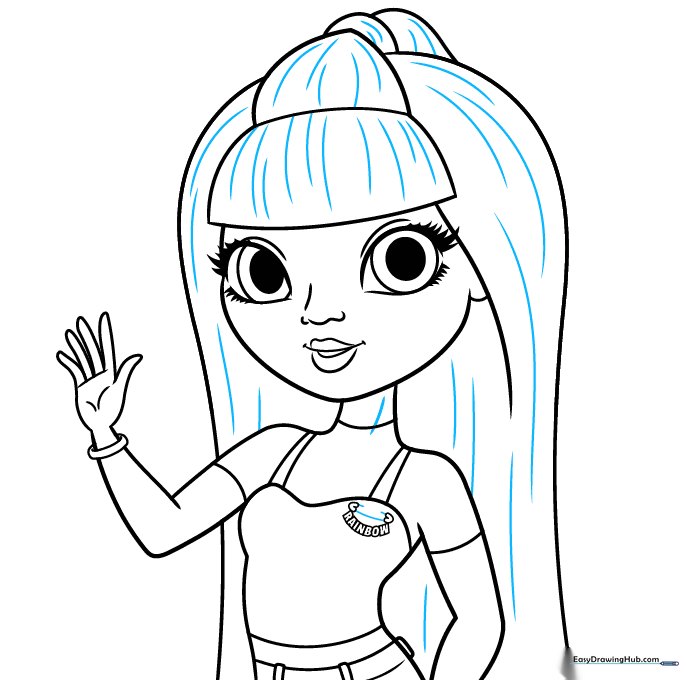 Final line art showing hair texture and the safety pin accessory.