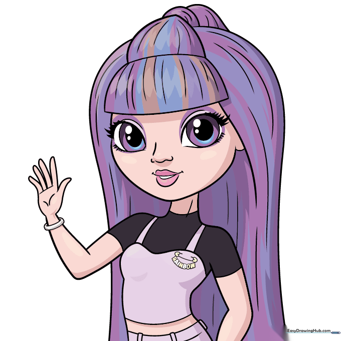 Finished, fully colored drawing of Violet from Rainbow High.