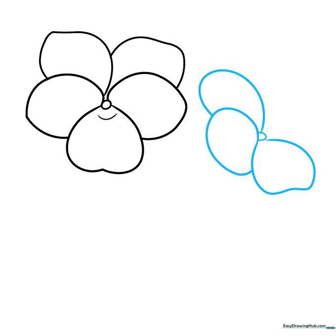 Sketch of a second violet flower center and three petals starting to take shape.