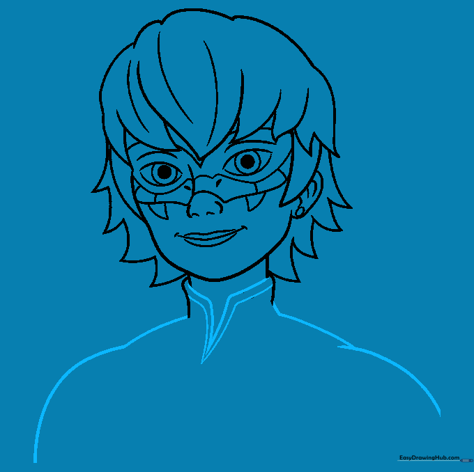 Pencil sketch showing the addition of shoulders and collar details.