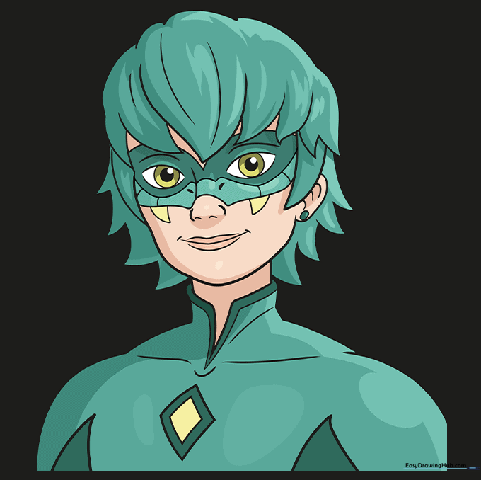 Fully colored drawing of Viperion using various shades of green.