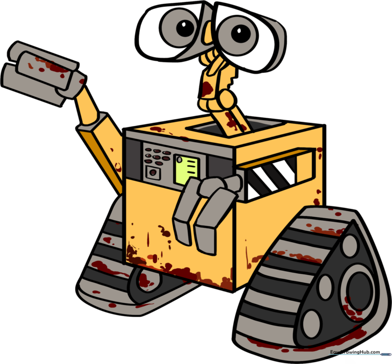 A finished, colored illustration of WALL-E standing on a surface