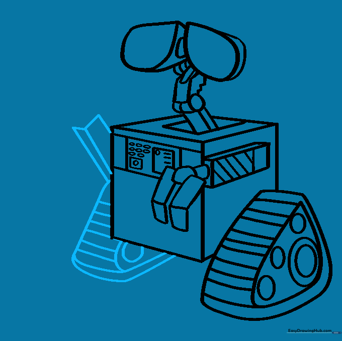 Drawing the second arm and tread to complete the robot's silhouette