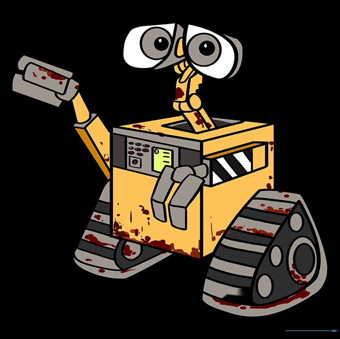 Final colored drawing of WALL-E with rust details