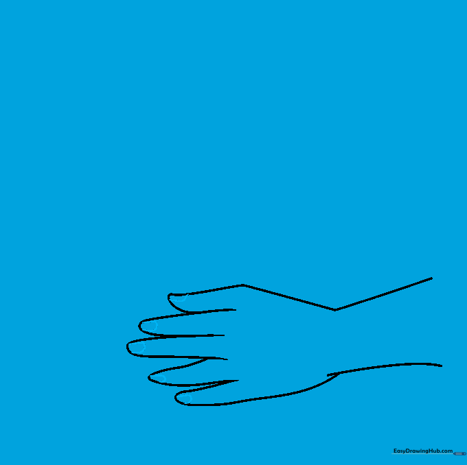 Close up of fingers with small curved lines added to the tips for fingernails.