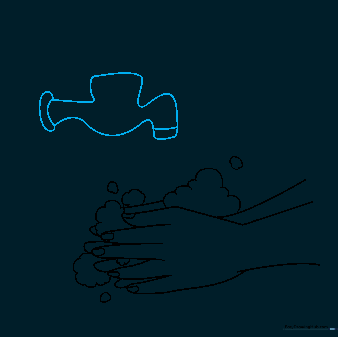 A simple faucet shape drawn with parallel lines for the spout and pipe.